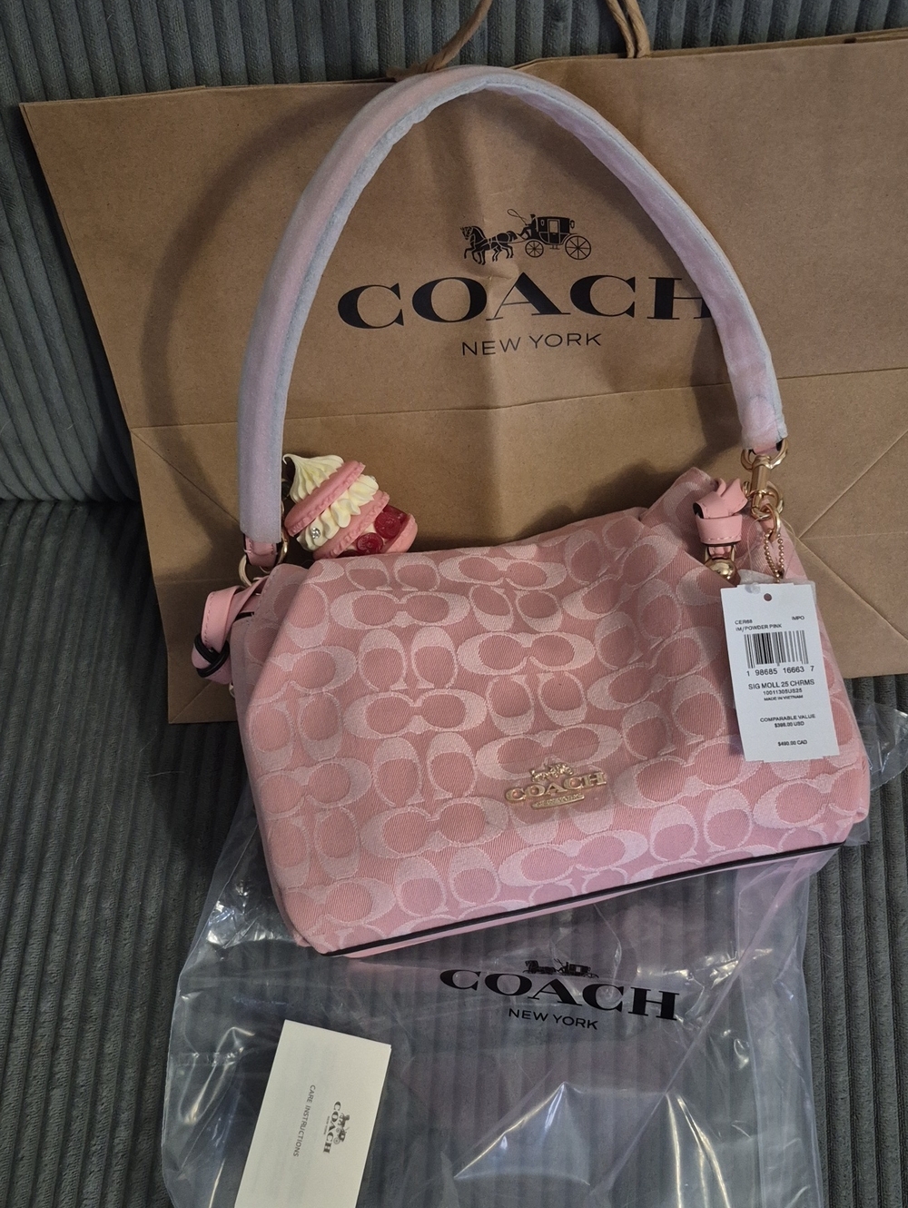 Coach Faye Pink Denim Signature Shoulder Bag